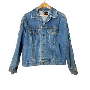 Vintage Wrangler Trucker Jacket Denim Equestrian Horses Patches Distressed Patch